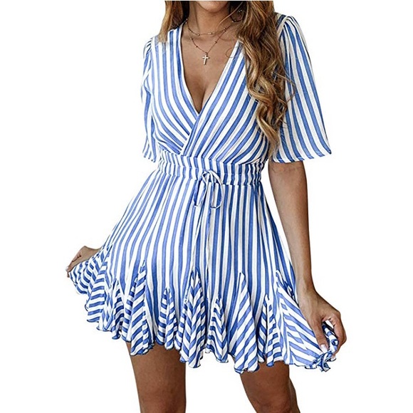 V neck dress with ruffled hem - Picture 2 of 5